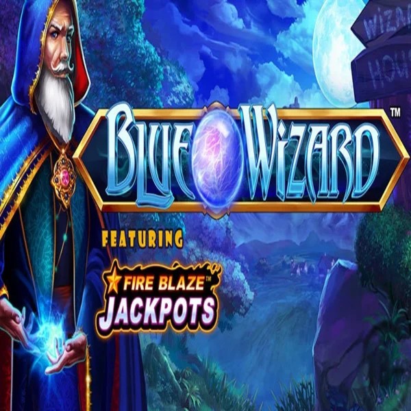 Official Slots logo: Blue Wizard Fire Blaze Jackpots by Rarestone Gaming at Stake Casino