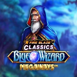 Fire Blaze Blue Wizard Megaways online game logo by Rarestone Gaming on stakecasinoo.eu.com