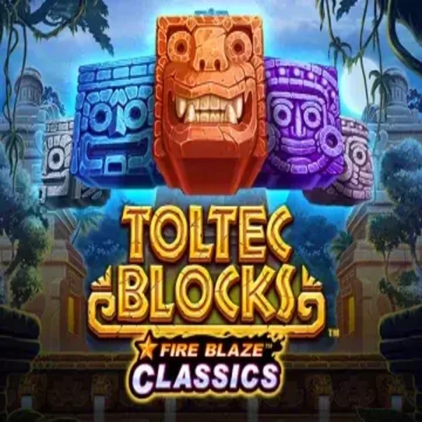 Fire Blaze: Toltec Blocks slot logo by Rarestone Gaming at Stake Casino